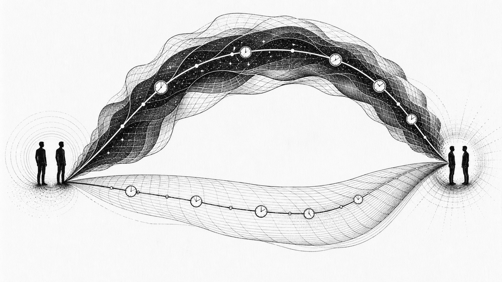 Two worldlines accumulating different amounts of experienced spacetime
